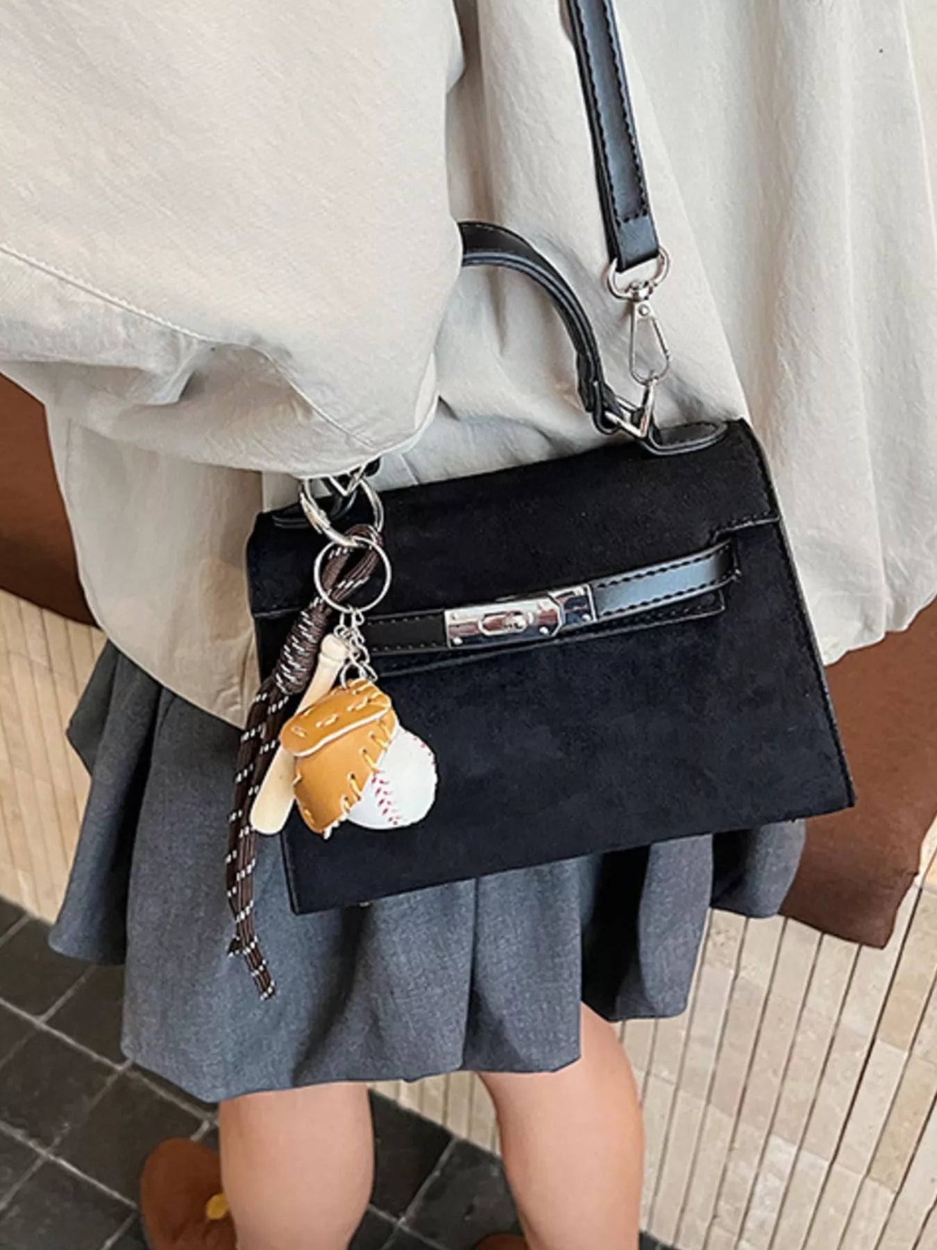 Crossbody Bag with Baseball Charm 
