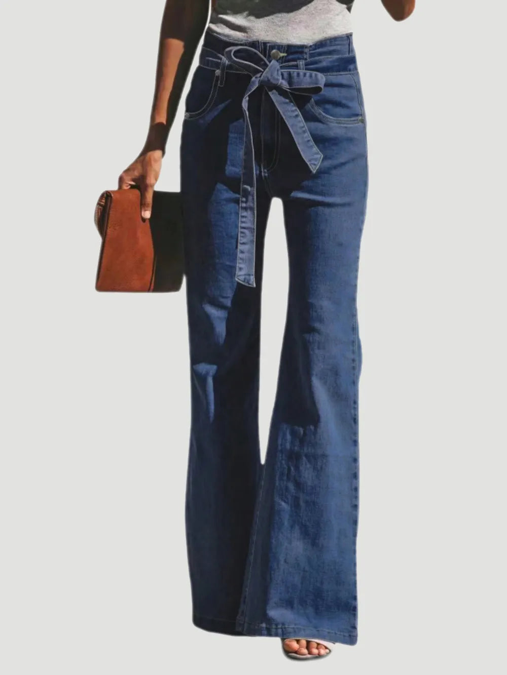 Tied Flare Jeans with Pockets 