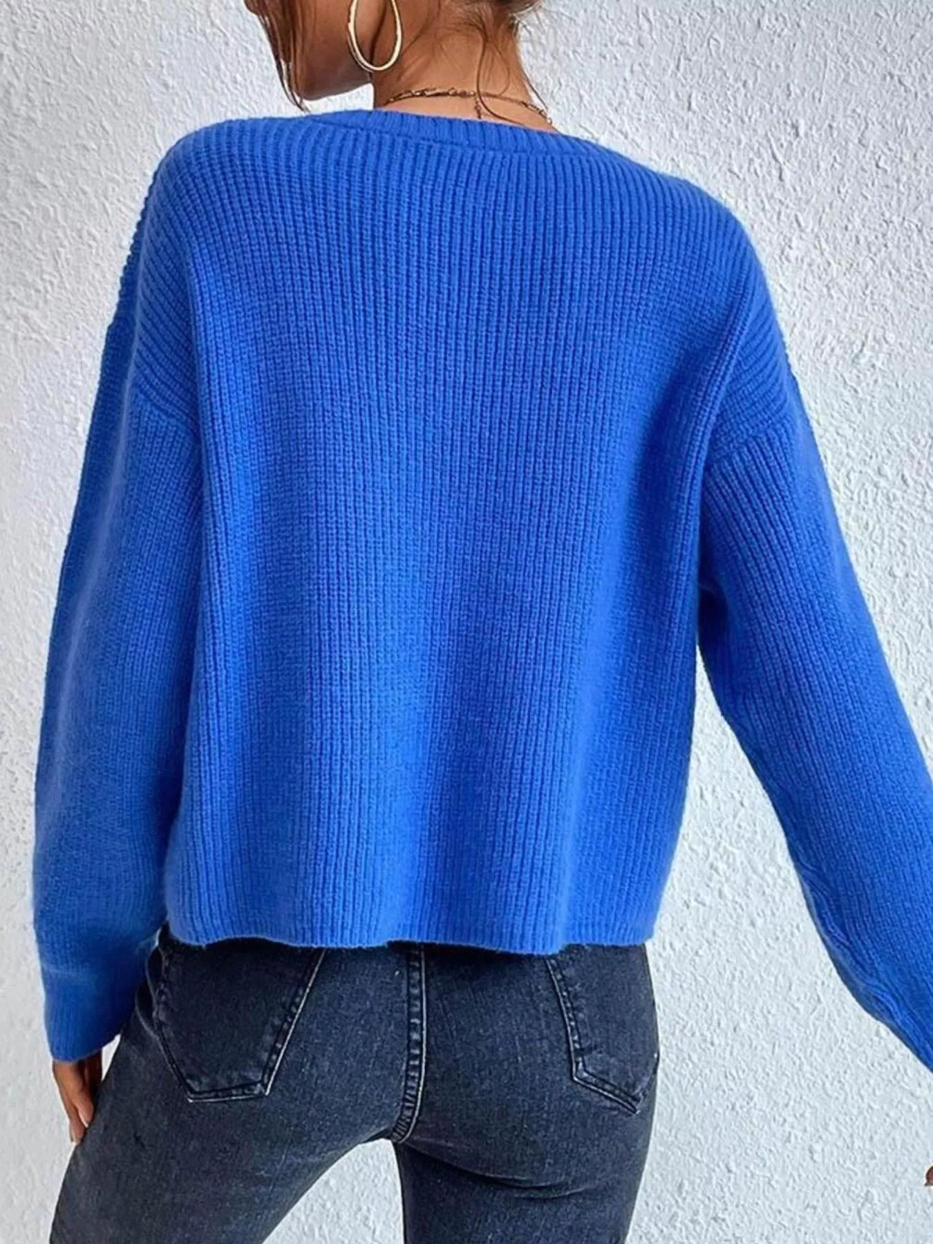 Ribbed Knit Dropped Shoulder Sweater 