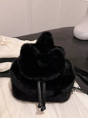 Fuzzy Plush Drawstring Backpack Bag 