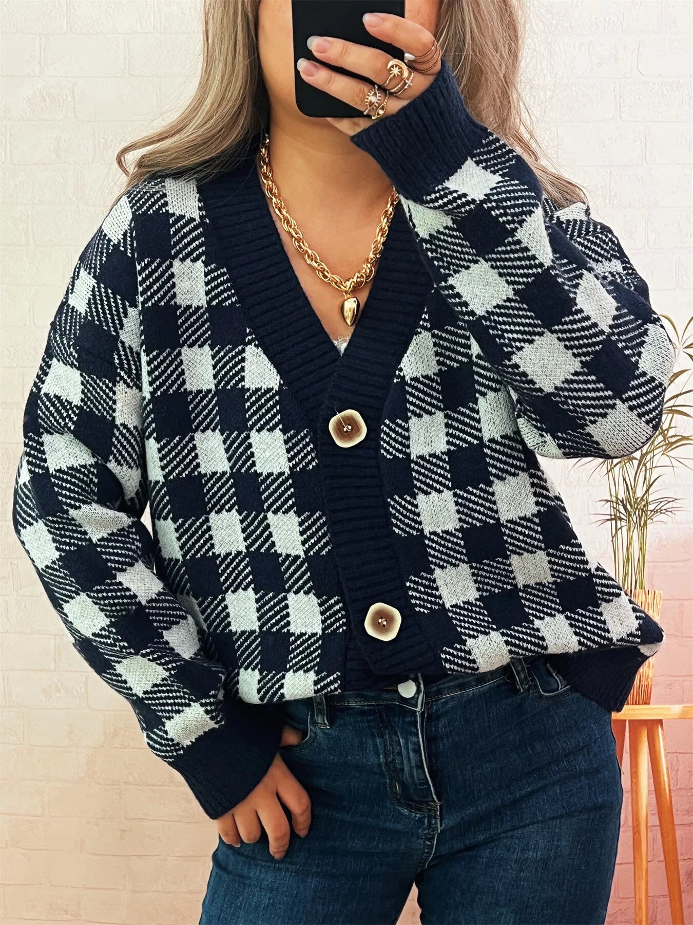Plaid Button-Down Cardigan 
