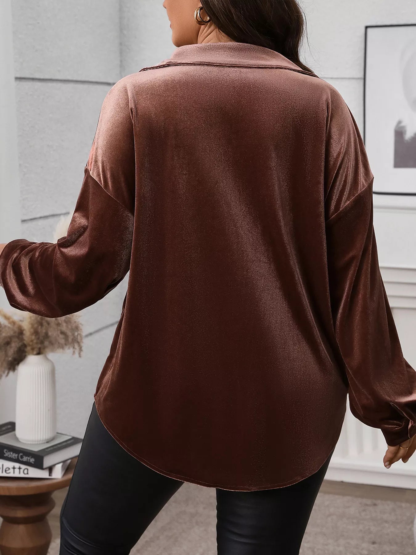 Plus Size Button-Down Long Sleeve Oversized Shirt 
