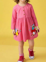 Children's Polka Dot Embroidered Long Sleeve Dress 