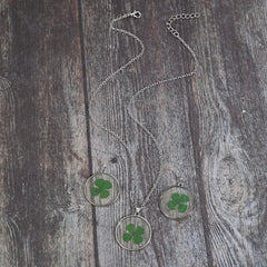 Lucky Clover Alloy Acrylic Earrings and Necklace Jewelry Set 