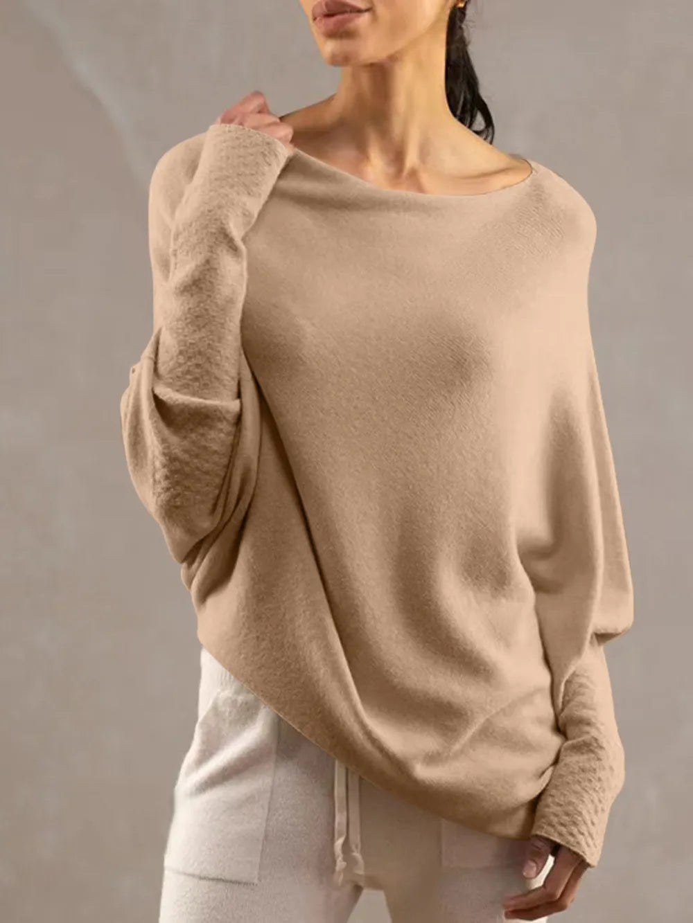Full Size Boat Neck Batwing Sleeve Knit Top 