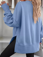 Side Slit Round Neck Long Sleeve Sweatshirt 