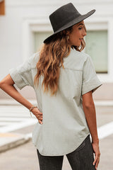 Button Front Collared Short Sleeve Shirt 