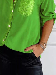 Full Size Sequin Detail Button-Down Shirt Plus Size 