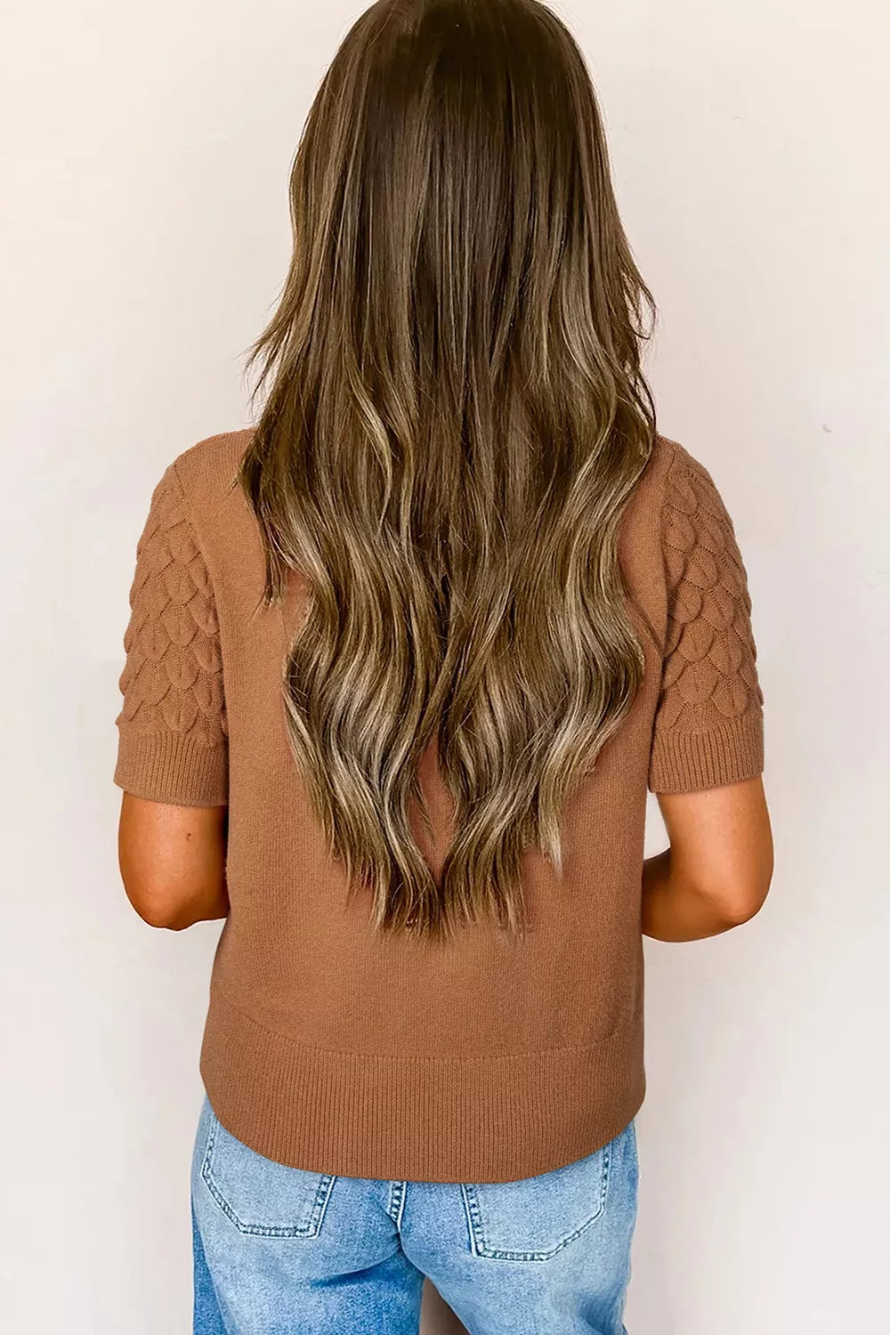 Textured Knit Short Sleeve Pullover 