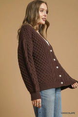 Umgee Cable Knit Pearl Button Cardigan 