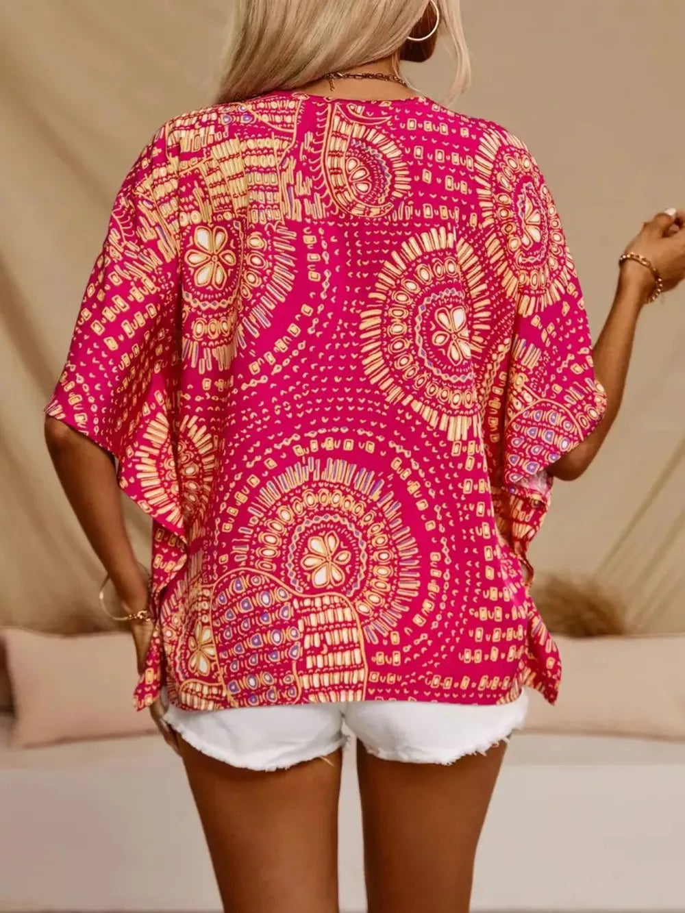 Printed V-Neck Half Sleeve Top 
