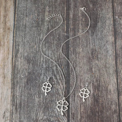 Lucky Clover Alloy Earrings and Necklace Jewelry Set 