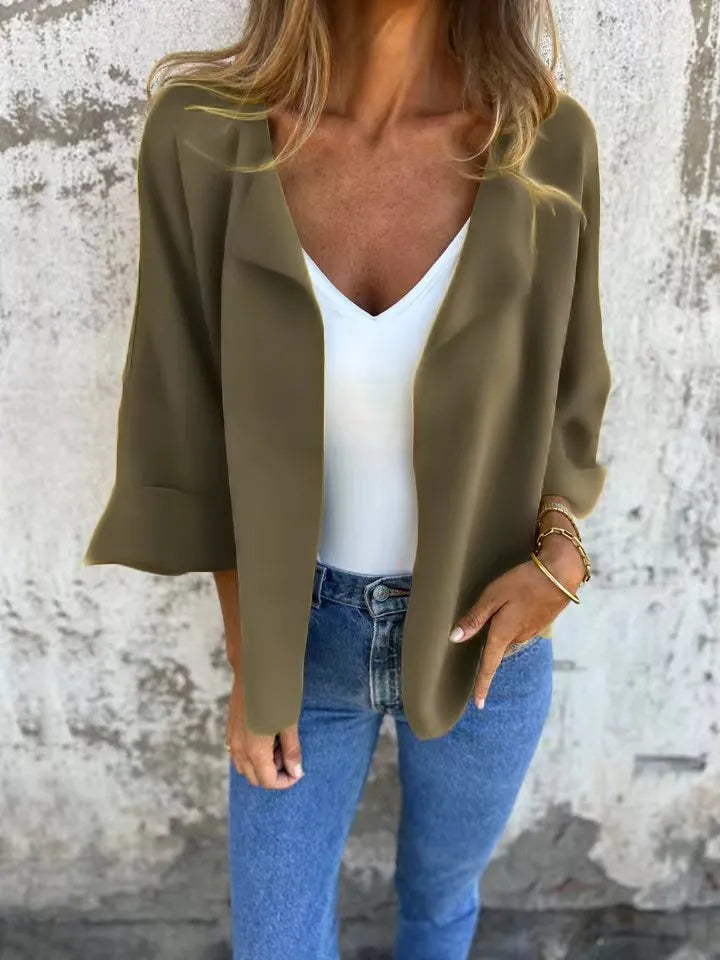 Full Size Open Front 3/4 Sleeve Cardigan Plus Size 