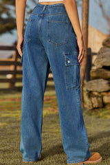 Loose Fit Drawstring Jeans with Pocket 
