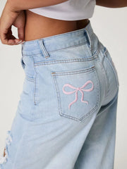 Distressed Wide Leg Jeans with Pockets 