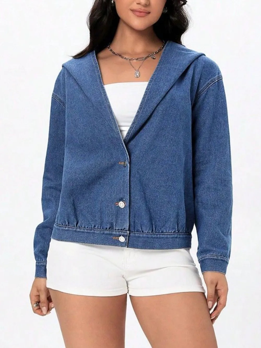 Button Up Hooded Denim Top 