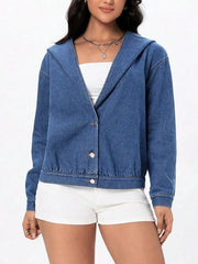 Button Up Hooded Denim Top 