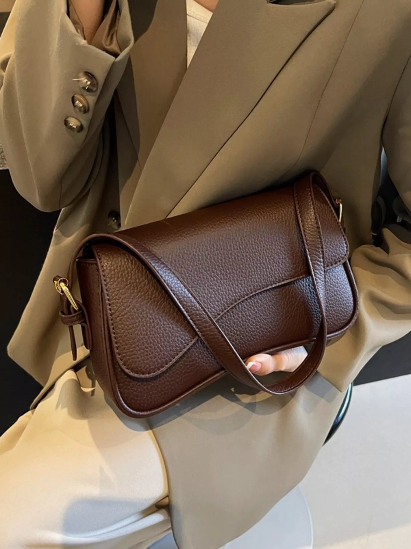 Solid Color Leather Crossbody Bag 