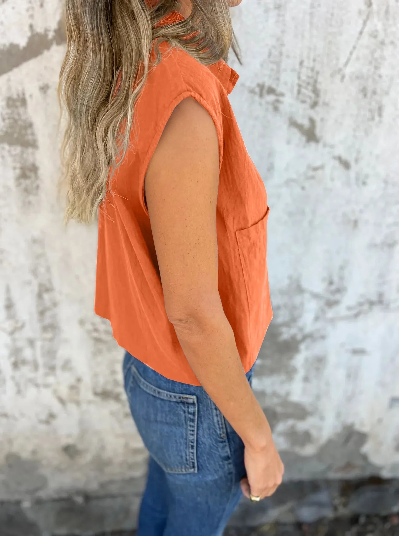 Full Size Button Down Cap Sleeve Linen Shirt Plus Size 