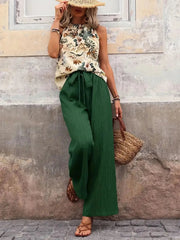 Printed Tank Top and Wide Leg Pants Set 