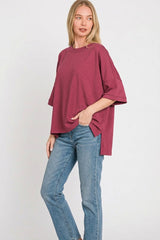 Zenana Full Size Scuba Round Neck Top With Side Slits Plus Size 