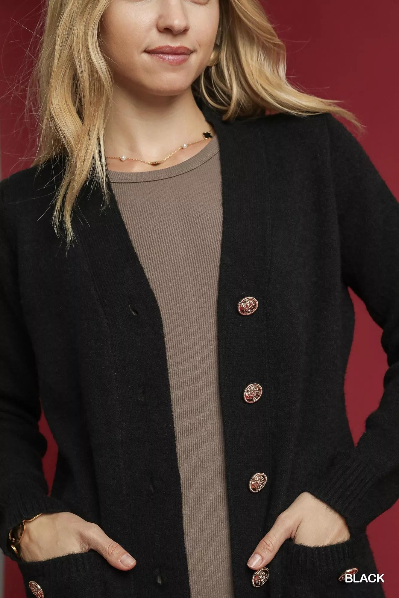 Umgee Button-Down Longline Sweater Cardigan with Front Pockets 