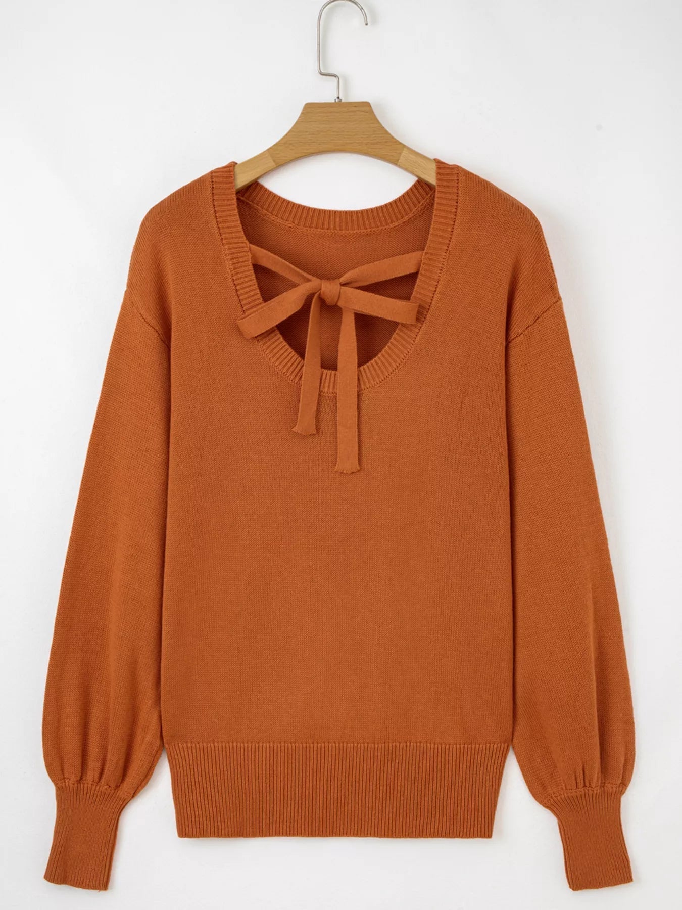 Solid Color Ribbed Trim Drop Shoulder Sweater 