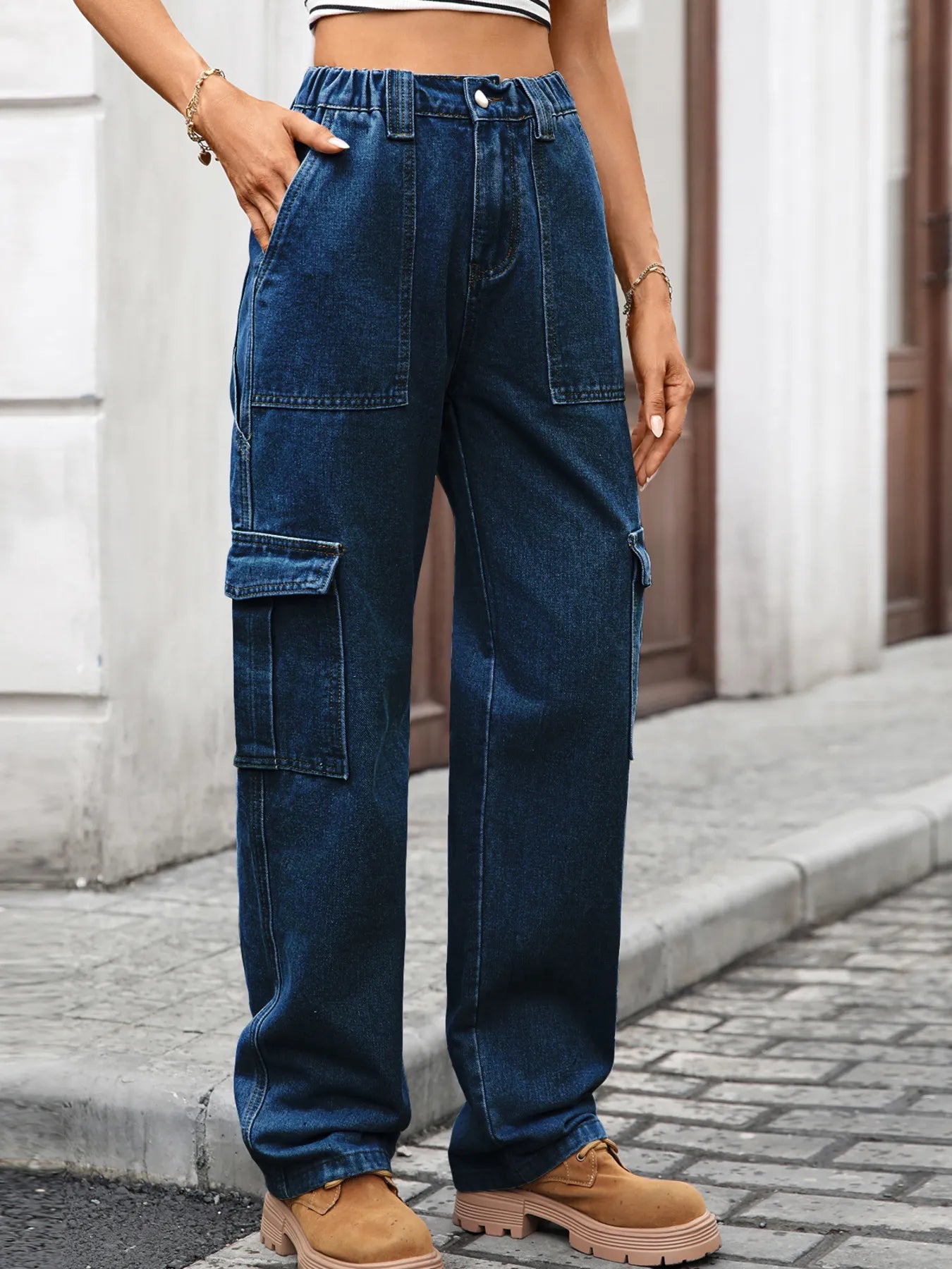 High-Waisted Cargo Jeans 