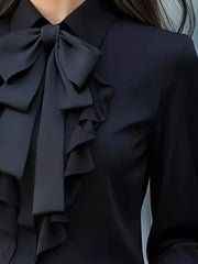 Ruffled Tie Front Long Sleeve Blouse 