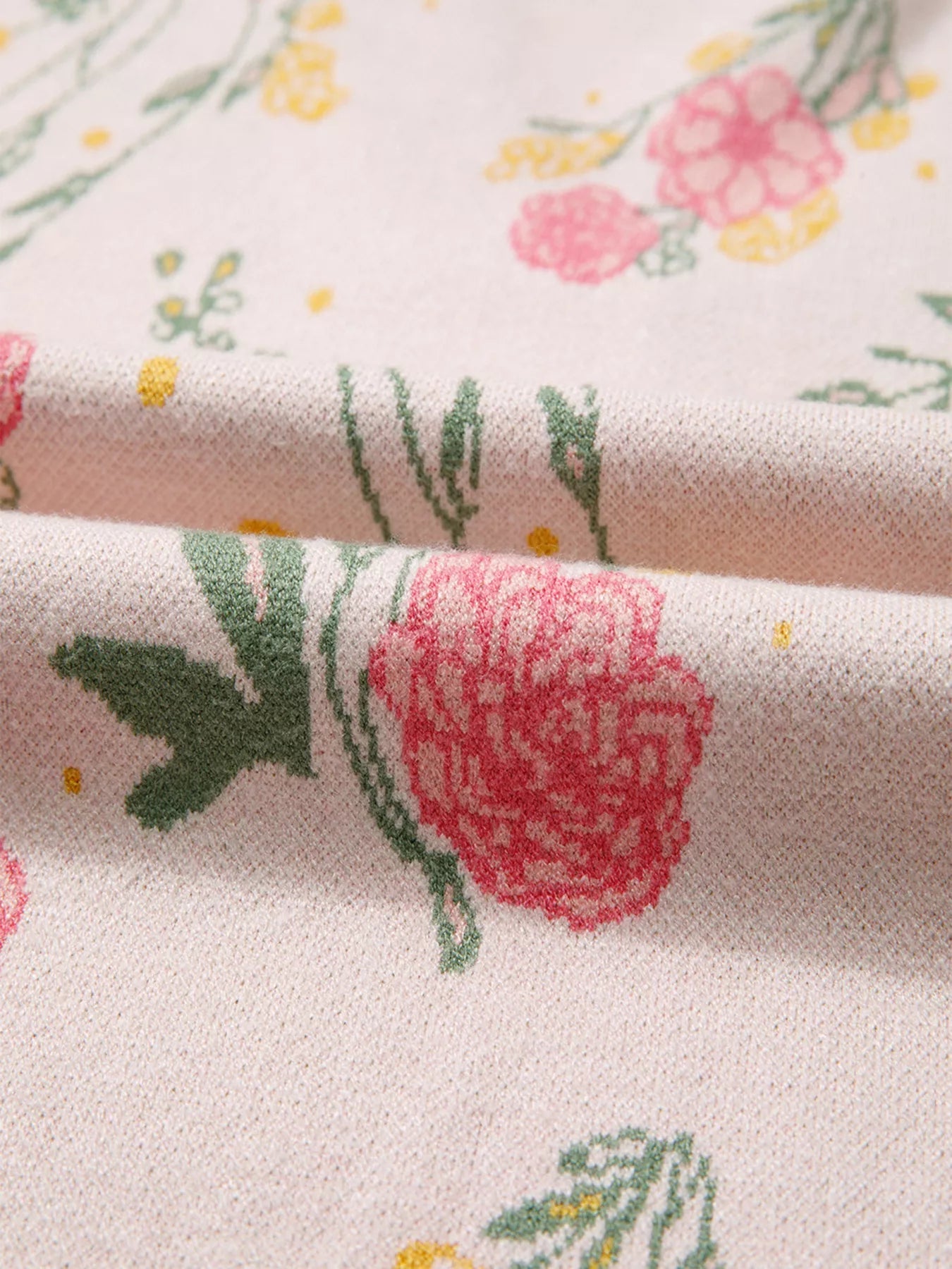 Floral Pattern Striped V Neck Loose Sweater 