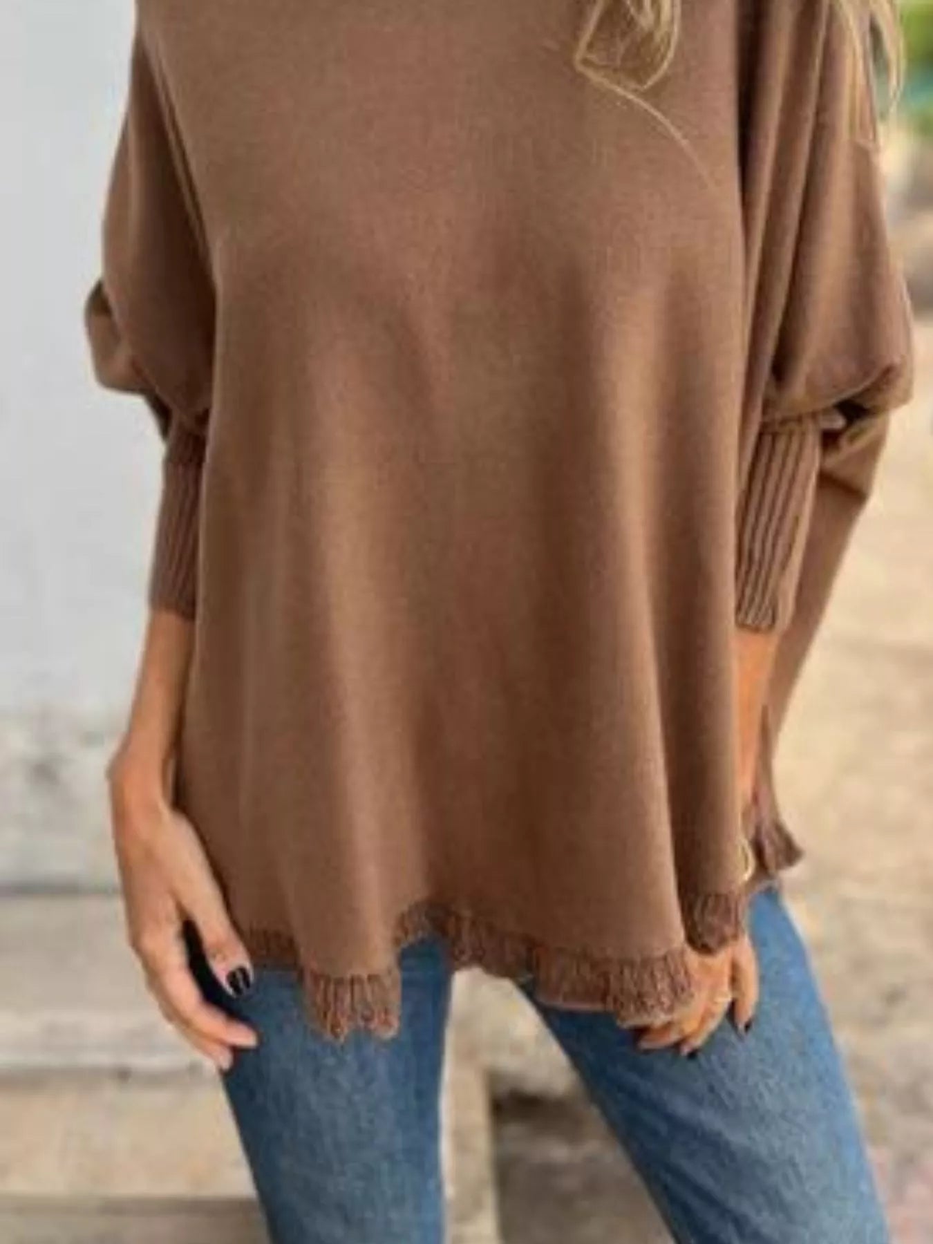 Full Size Round Neck Long Sleeve Knit Top with Lace Trim Plus Size 