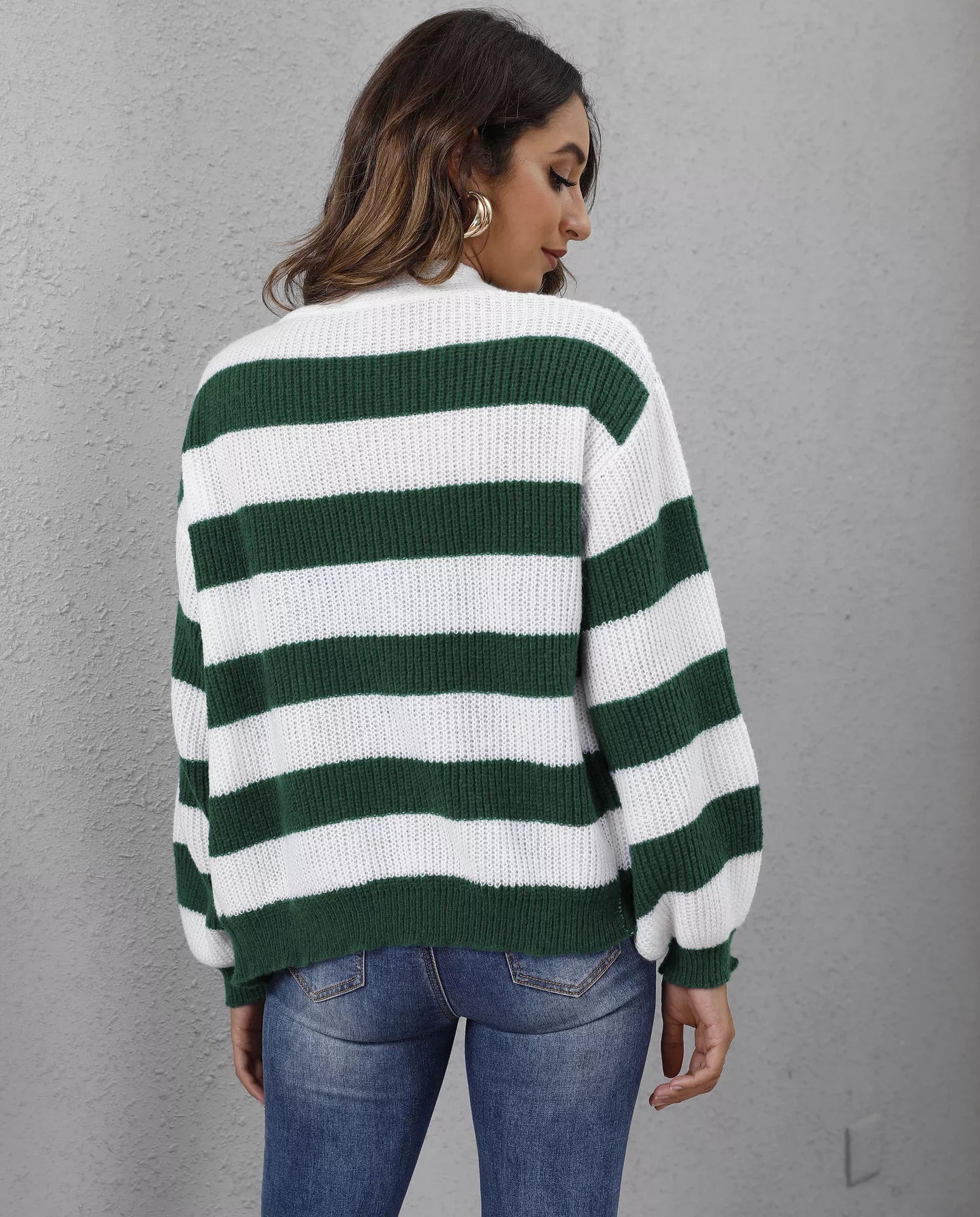 Striped Button-Up Long Sleeve Cardigan 