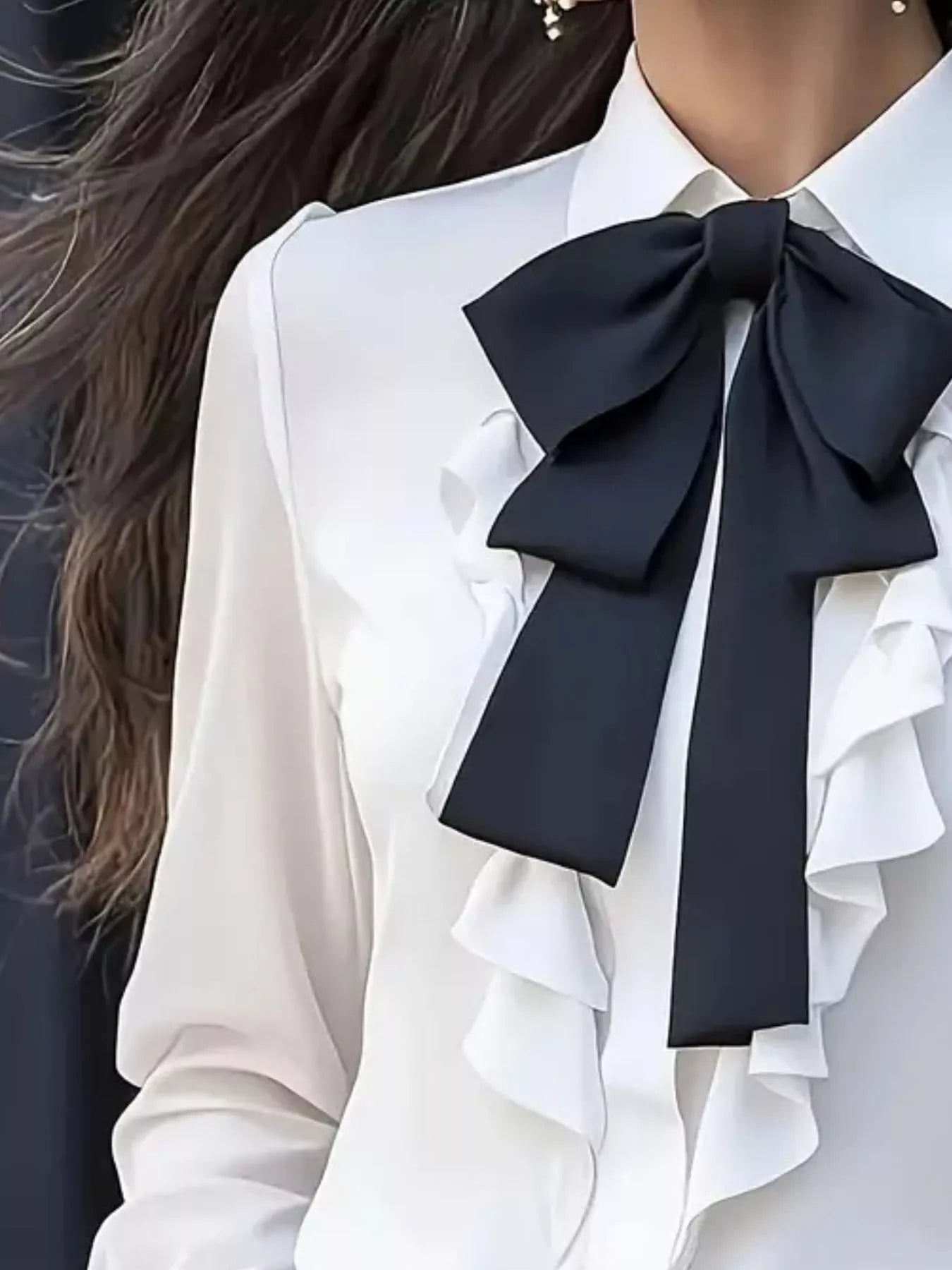 Ruffled Tie Front Long Sleeve Blouse 