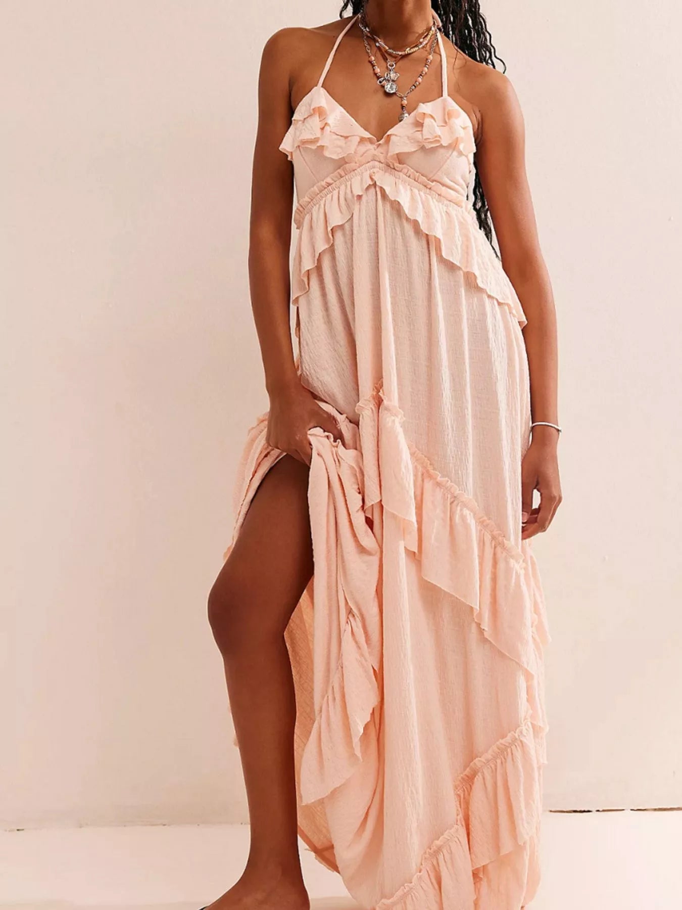 Ruffled Halter Neck Maxi Dress 