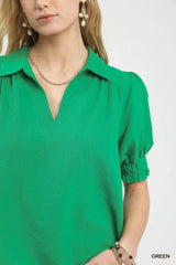 Umgee Seersucker Puff Sleeve Blouse 