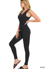 Zenana Ribbed Bra Padded Sports Seamless Bodysuit 