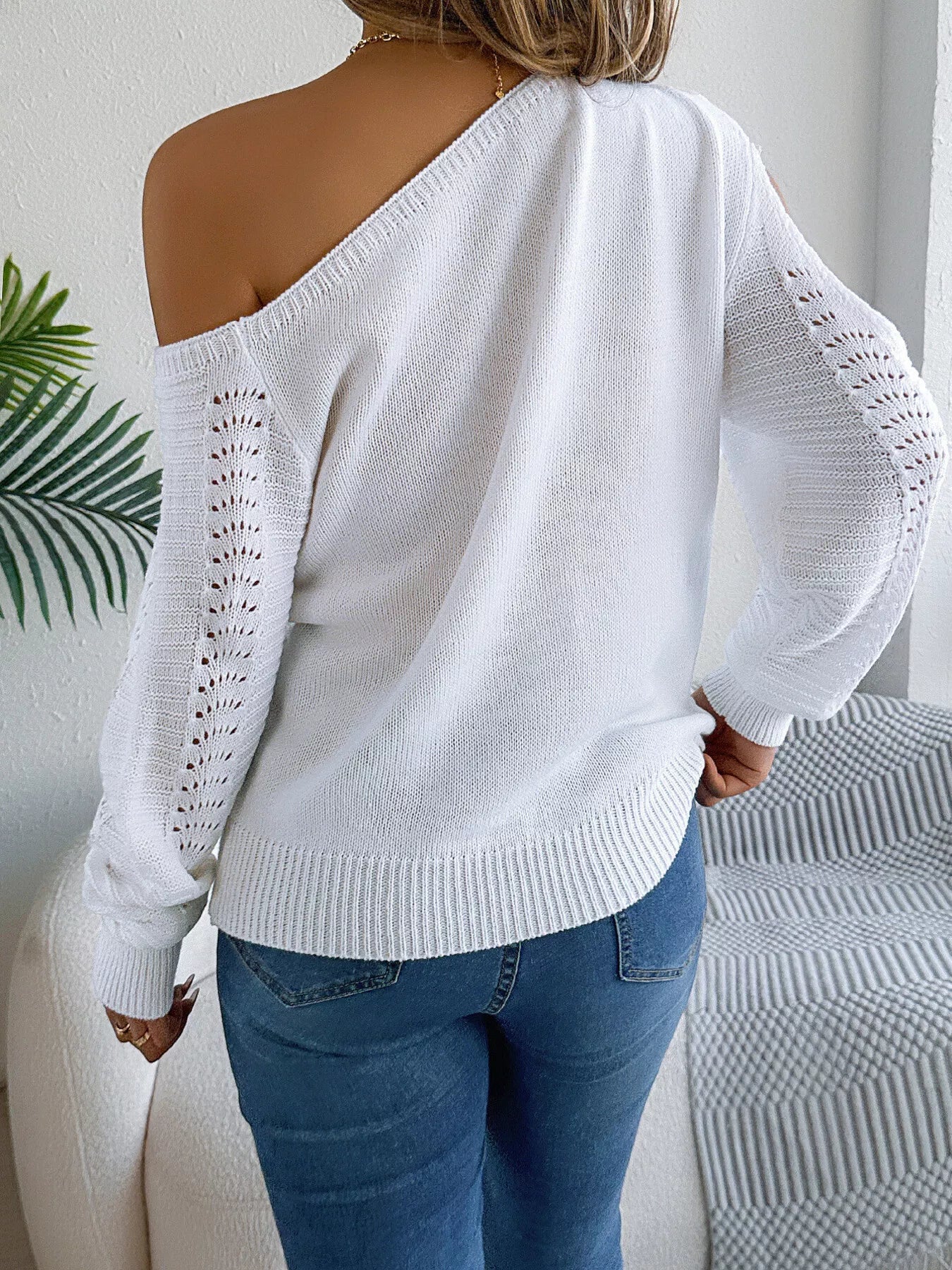 Openwork One Shoulder Cutout Long Sleeve Sweater 