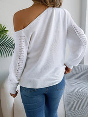 Openwork One Shoulder Cutout Long Sleeve Sweater 