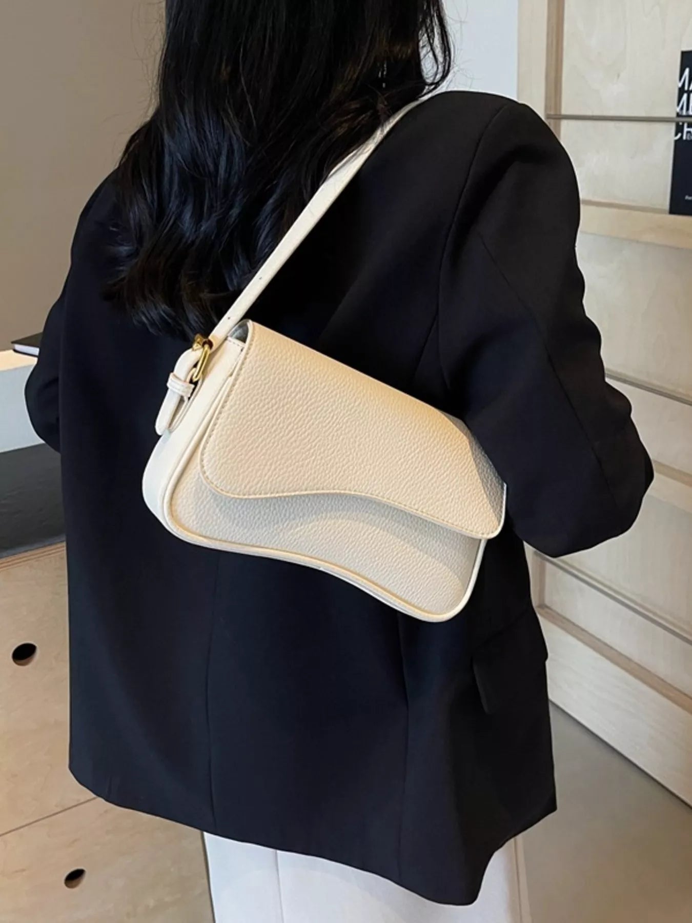 Solid Color Leather Crossbody Bag 