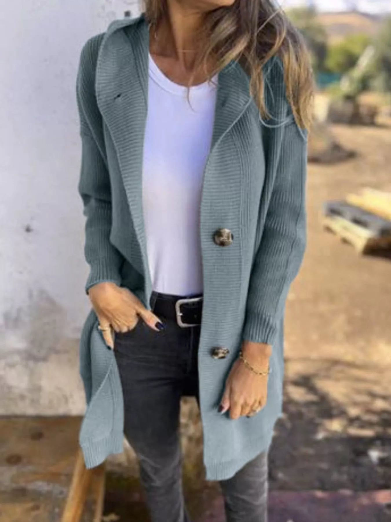 Full Size Button-Down Hooded Cardigan Plus Size 