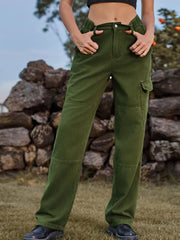 High Waist Cargo Straight Jeans 