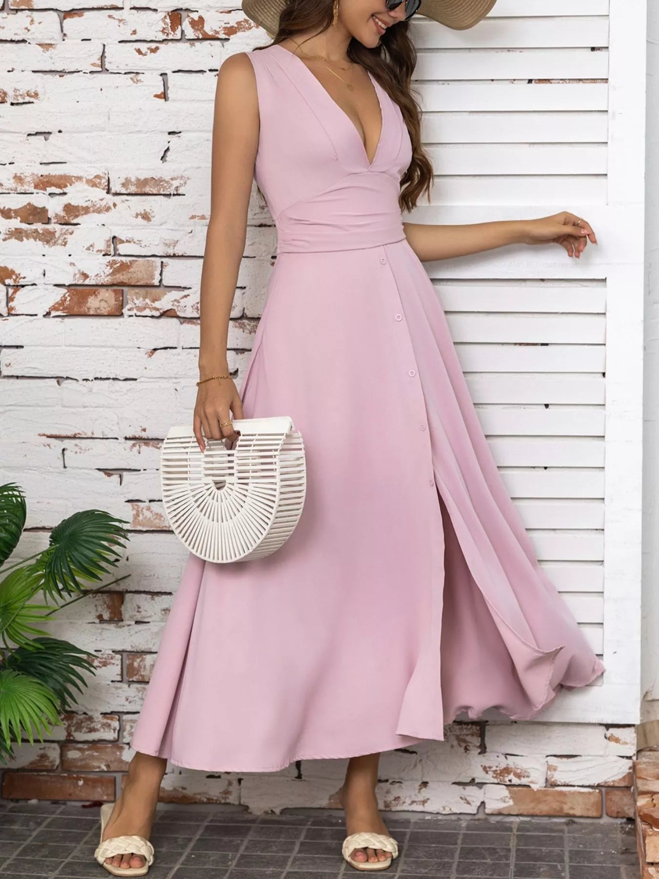 Full Size Slit V-Neck Sleeveless Dress Plus Size 