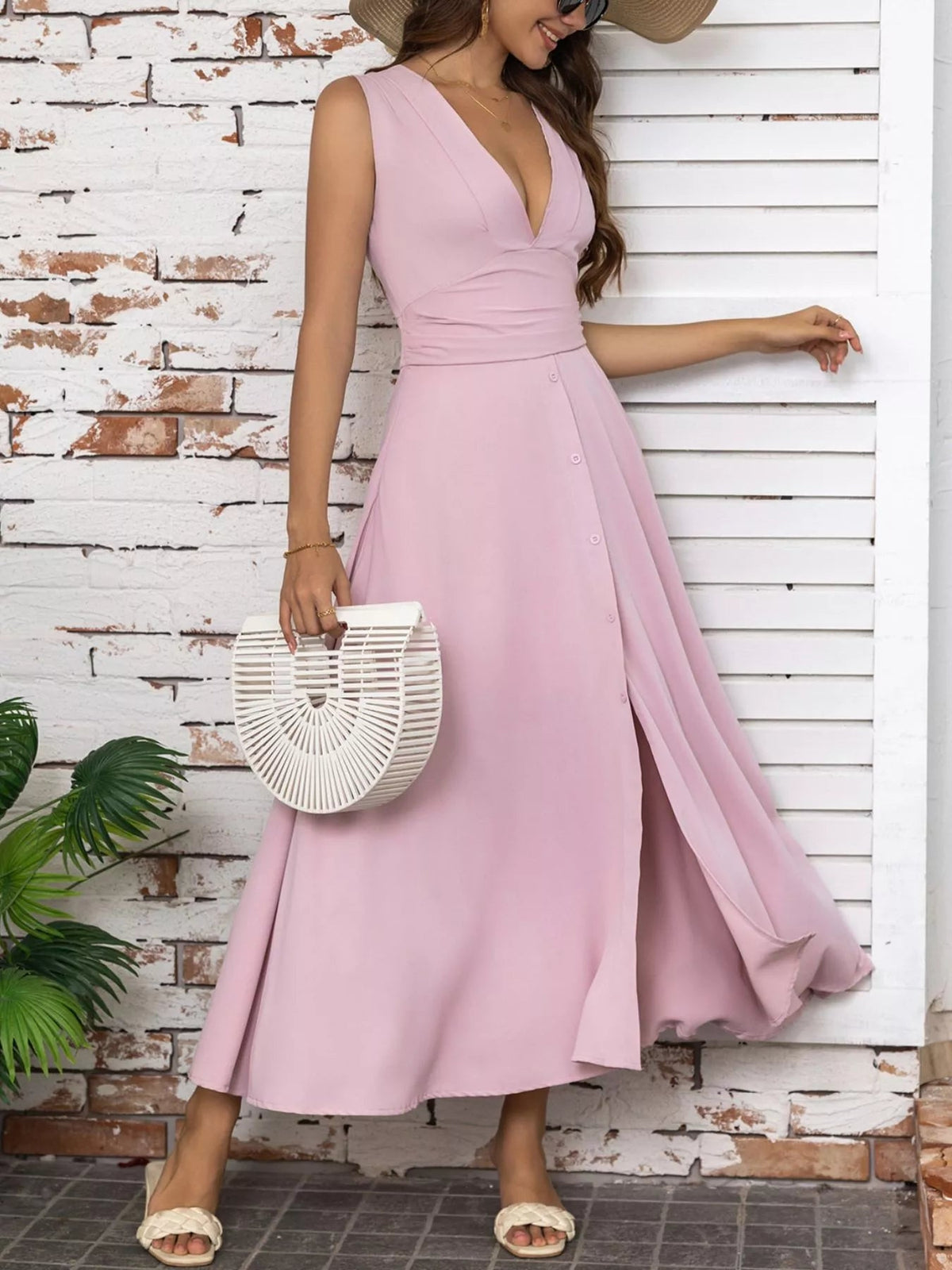 Full Size Slit V-Neck Sleeveless Dress Plus Size 