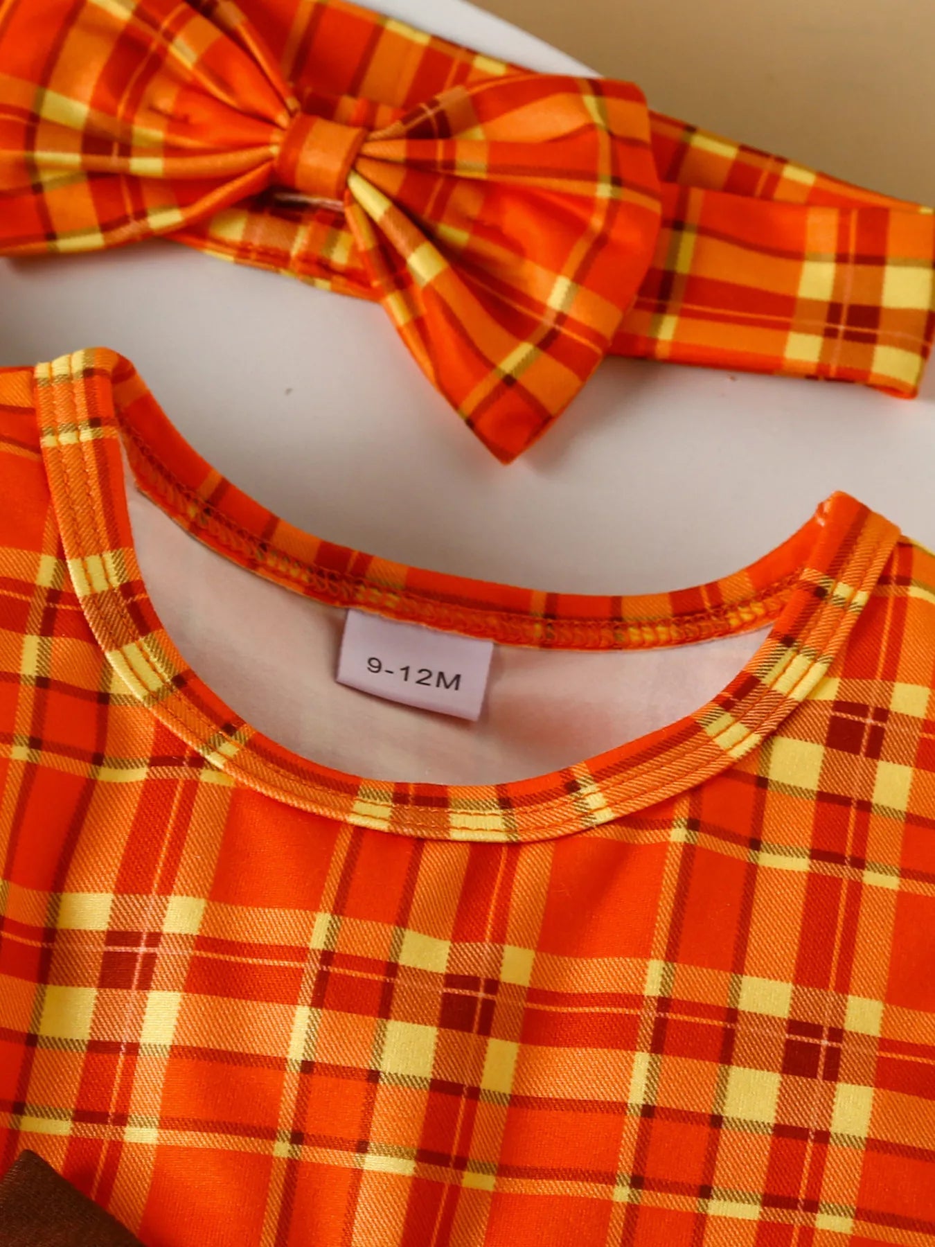 Children's Plaid Turkey Embroidered Bowknot Dress 3 Piece Set 