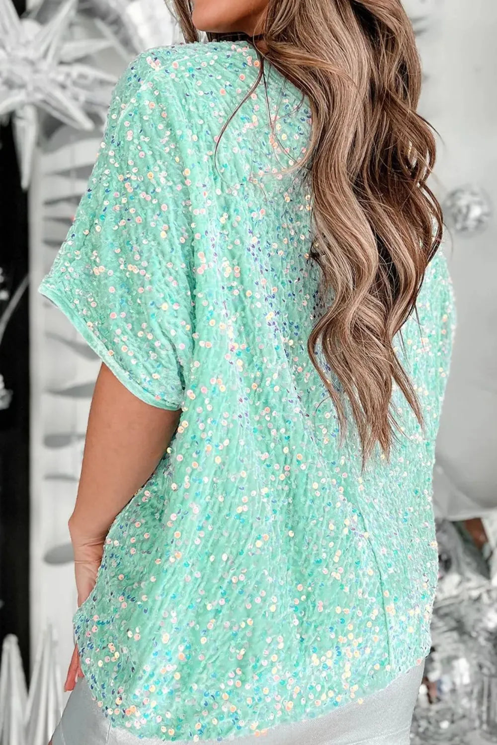 Layered Sequin V-Neck Half Sleeve Top 