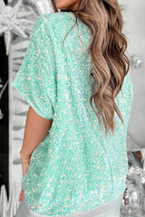 Layered Sequin V-Neck Half Sleeve Top 