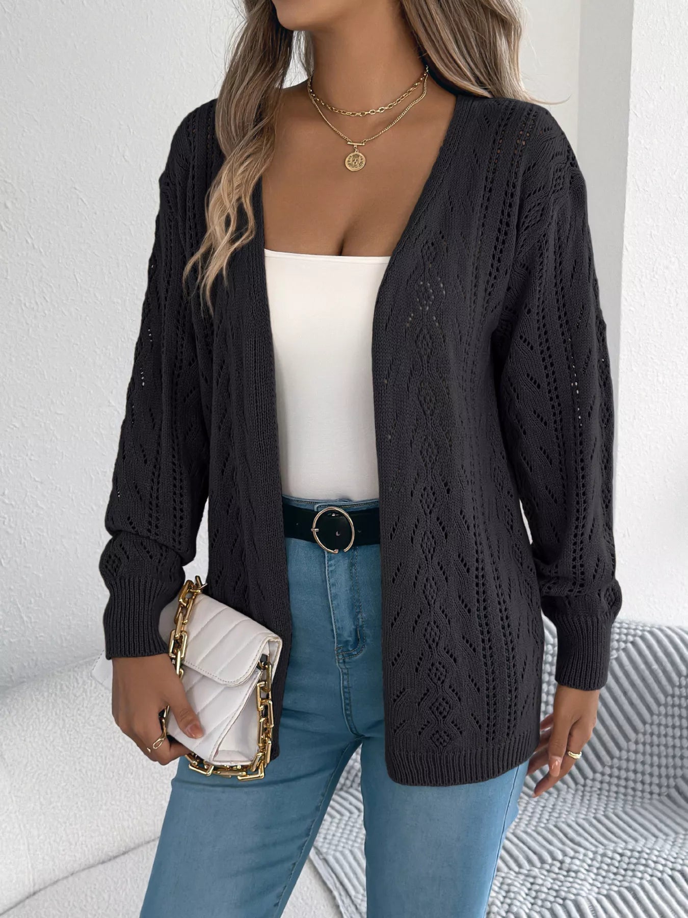 Openwork Open Front Cardigan 