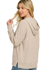 Zenana Brushed Ribbed Hacci Hoodie Pullover 