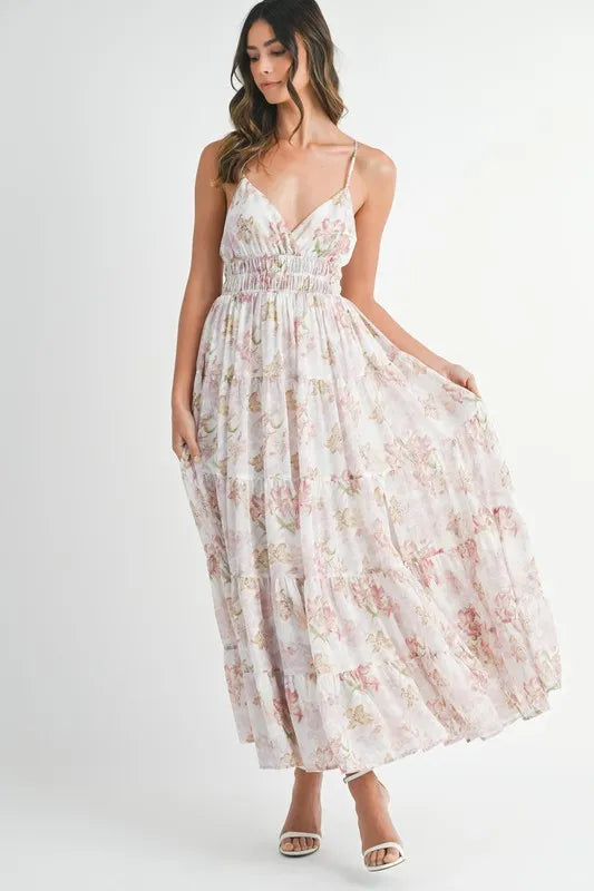 MABLE Floral Print Tiered Cami Maxi Dress 