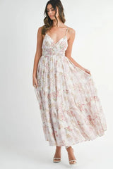 MABLE Floral Print Tiered Cami Maxi Dress 